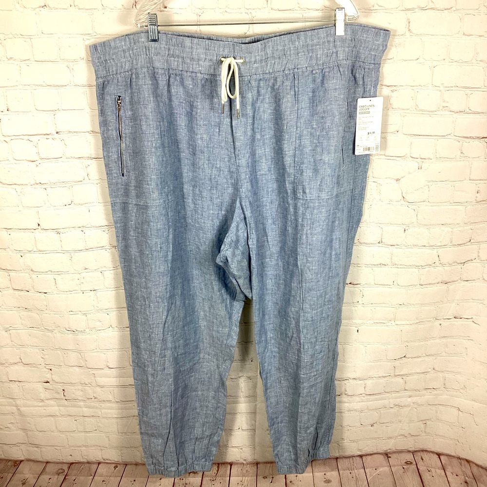 NWT Athleta Cabo Linen Jogger Chambray Women’s Size 26 Semi-Fitted‎